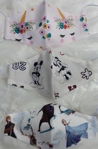 Pack 3 girl cotton face masks Elsa, Mini, Unicorn